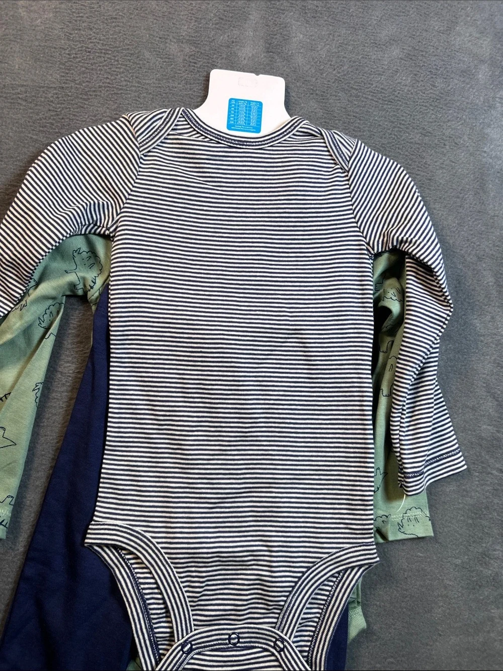 Carter's Sage Dino & Navy Stripe Long-Sleeve One-Piece Set